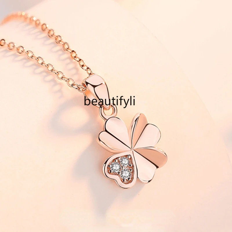 

yj Clover Necklace Female Clavicle 999 Sterling Silver 2022 New Color Gold Light Luxury Minority Birthday Gift for Girlfriend