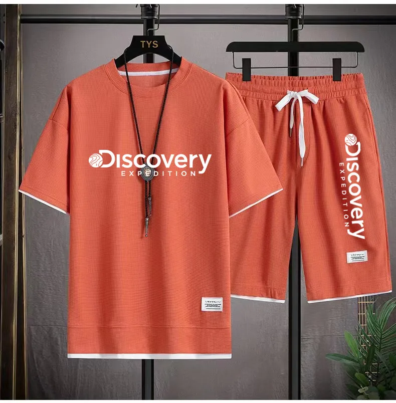 Summer Men's Two Piece Set Linen Fabric Casual T-Shirt And Shorts Set Mens Sports Suit Fashion Short Sleeve Tracksuit Men Suits