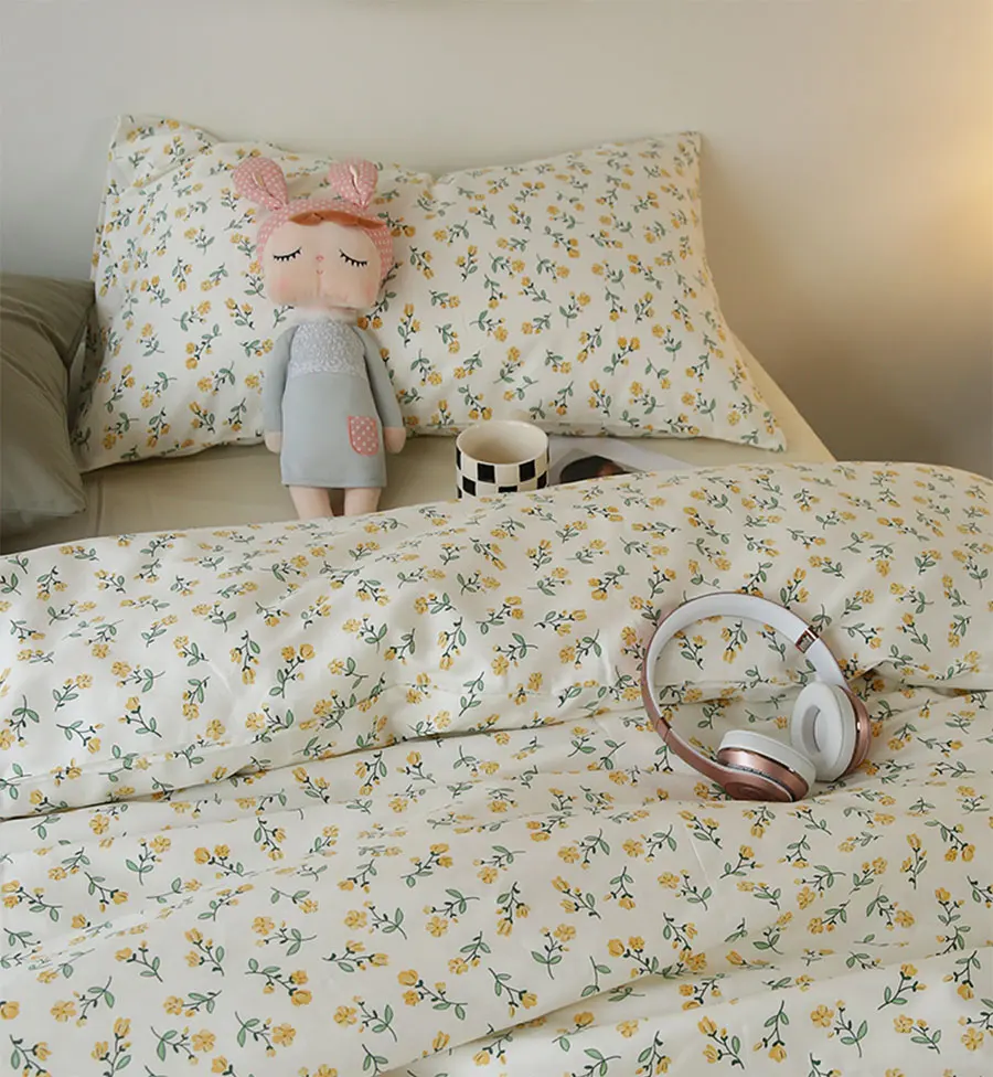 

Rustic pastoral yellow bedding set,romantic flower cotton twin full queen king home textile flat sheet pillow case duvet cover