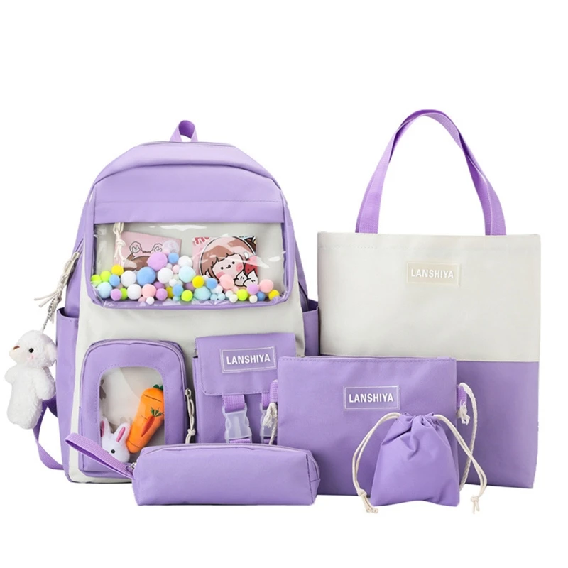 

5pcs Kawaii Women's School Backpack Cute School Bags Harajuku Travel Daypack