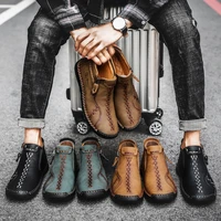 vintage cowboy motorcycle ankle boots men pu sewing zip high top shoe europe and male outdoor west knight boots botas de hombre
