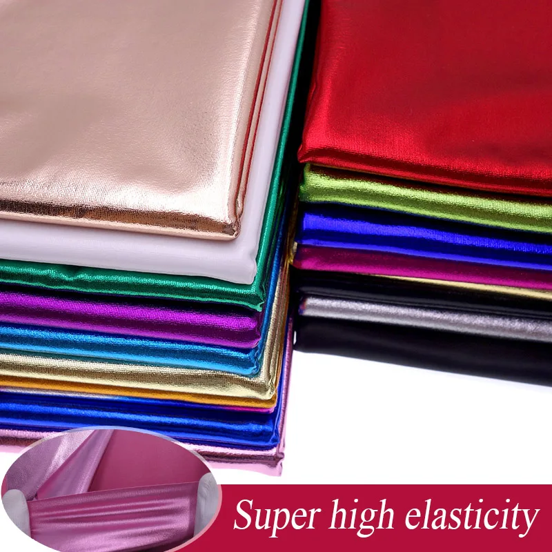 

Stretch Spandex Fabric Material Shiny Gold Foil bronzing PU glossy leather fabric for DIY stage cosplay costume Dress 50*150cm