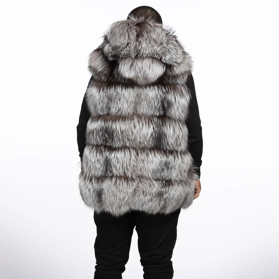 Роскошный мужской жилет из натурального серебряного лисьего меха зимнее