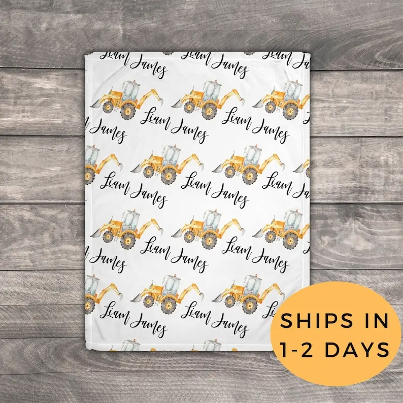 

Personalized Baby Blanket Boy, Custom Baby Blanket, Minky Baby Blanket Boy, Construction Toddler Bedding, Unique Baby Gift, Back
