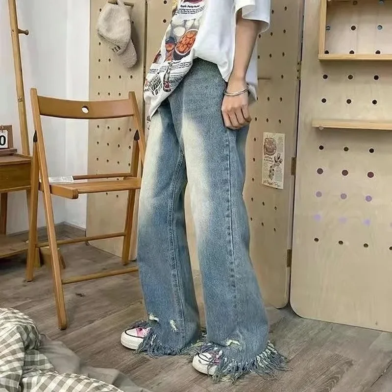 

Women's Jeans Summer Loose Thin Denim Fashion Wide Leg Pants Retro Female Clothing Ripped 2022 New Streetwear Distressed