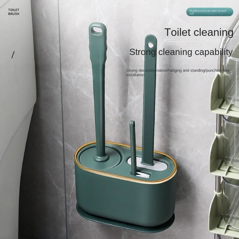 Toilet Brush Silicone Free Wall Mounted Multi-functional Three Piece Cleaning Tools with Bracket Home Toilet Cleaning Brush Suit