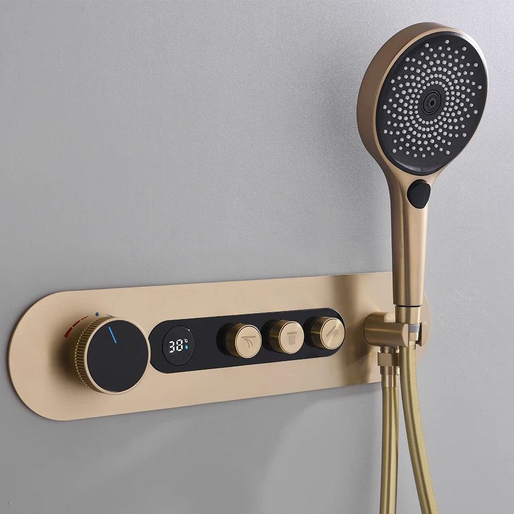 2023 Современный матовый золотой 3-сторонний латунный термостатический цифровой