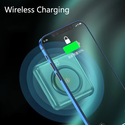 Мини-Power Bank 20000 мАч Qi Беспроводное зарядное устройство для iPhone 14 12 Samsung Портативный внешний аккумулятор Powerbank с кабелем USB C