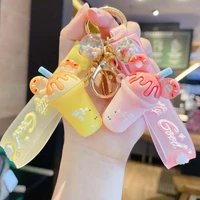 creative ice cream cup keychain cartoon cute keyring fashion couple bag ornament key chain car pendant accessories birthday gift