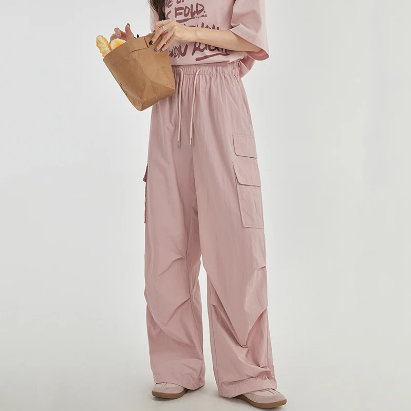 Женские легкие прочные повседневные брюки-карго с высокой талией и карманами из