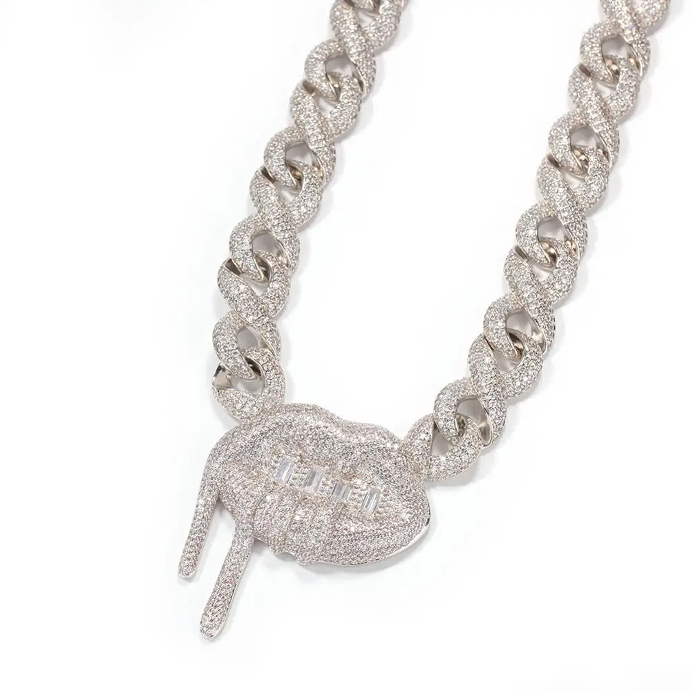Хип-хоп CZ Stones Paved Bling Iced Out Сексуальные губы Бесконечность Кубинская цепочка с