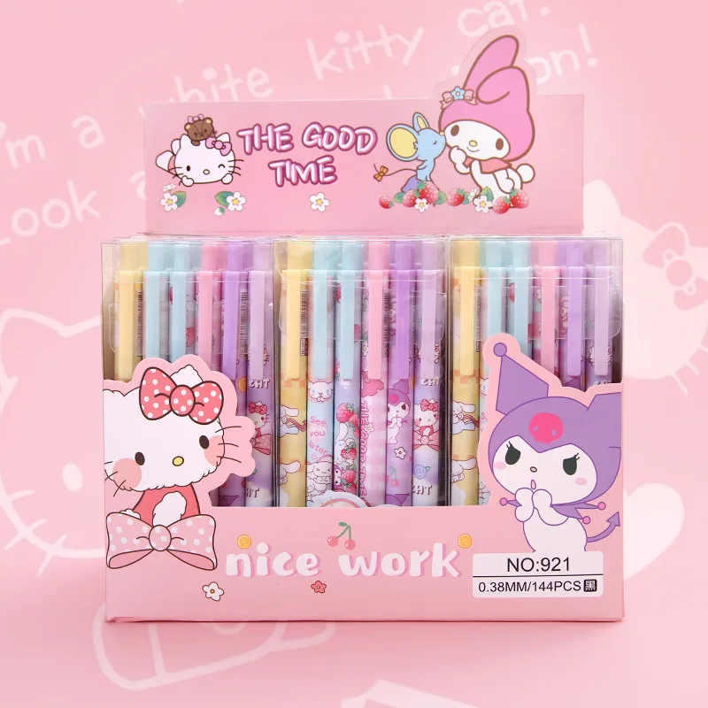 

144 шт. Sanrio аниме нейтральная ручка Hellokitty, мелодия, пресс-ручка, канцелярские принадлежности, шариковая ручка, искусственные игрушки