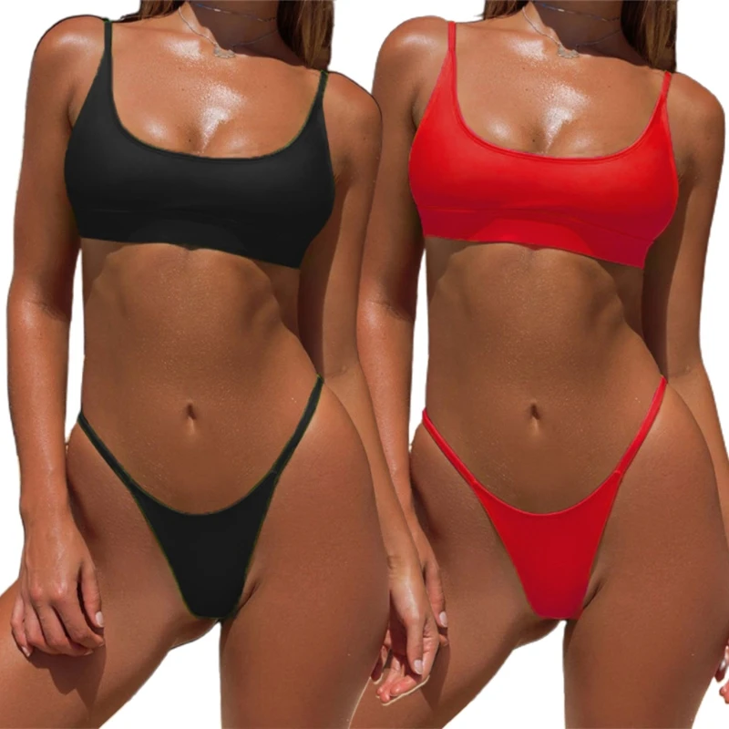 

Простой купальник из двух частей разных размеров, сексуальный купальник из двух частей с глубоким V-образным вырезом спереди и открытой спи...