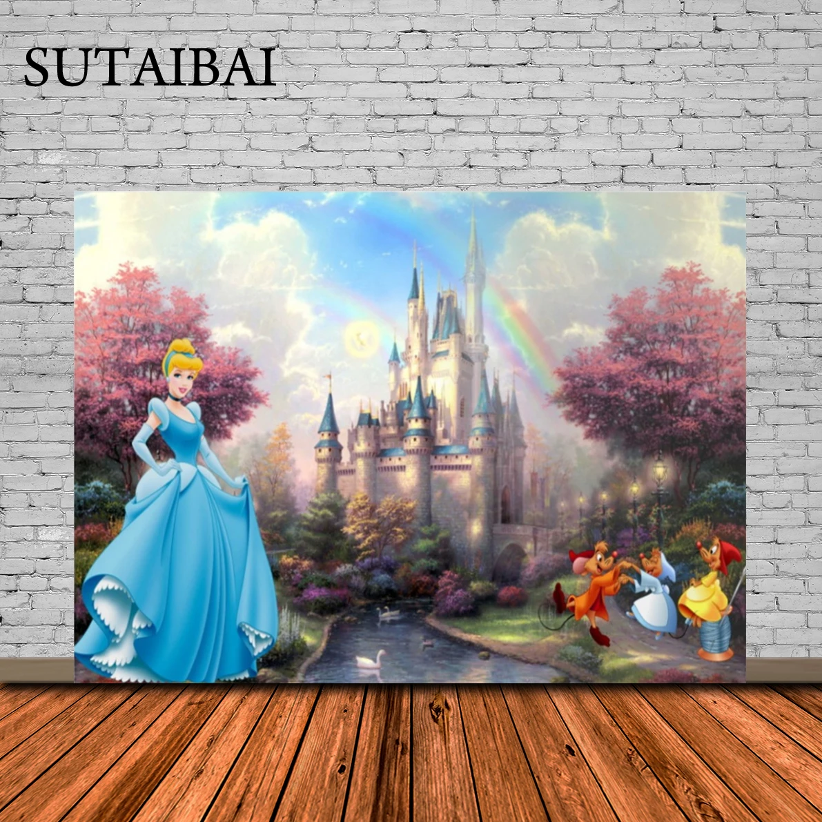 

Студийный фон для фотосъемки детей с изображением голубого платья и блондинок