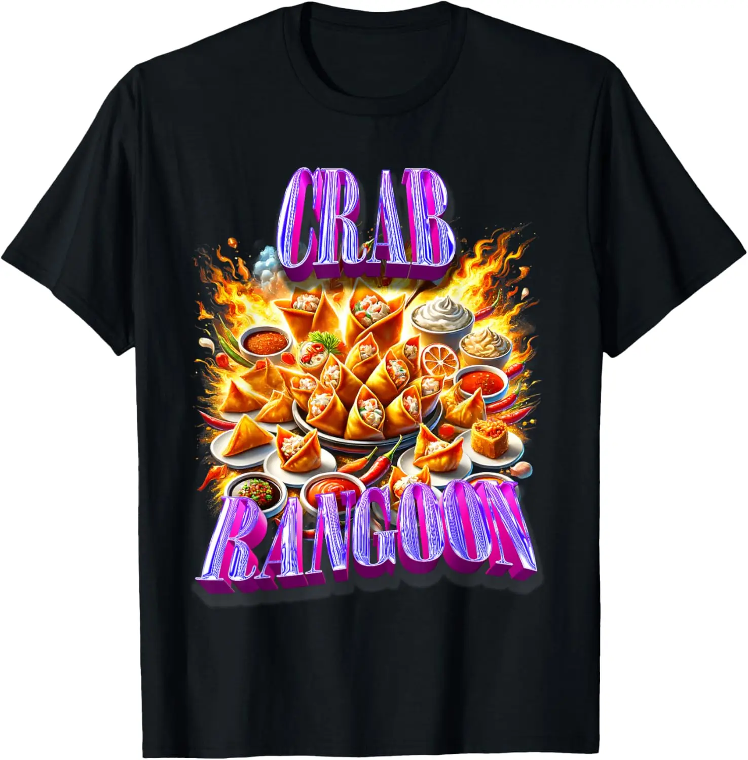 Funny 1990s Crab Rangoon Bootleg Rap Style 90s Vintage T-Shirt