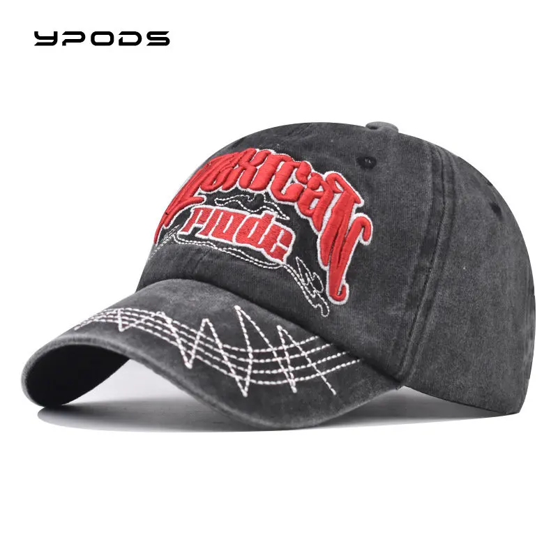 

Washed Cotton Three-dimensional Embroidery Big Embroidered Baseball Cap Washed Used Small Language Cap Wholesale