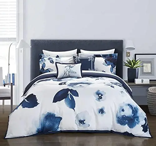 

Brookfield Garden 5 Piece Comforter Set Large Scale Floral Pattern Print Bedding-Decorative Pillows Shams Included, Queen,