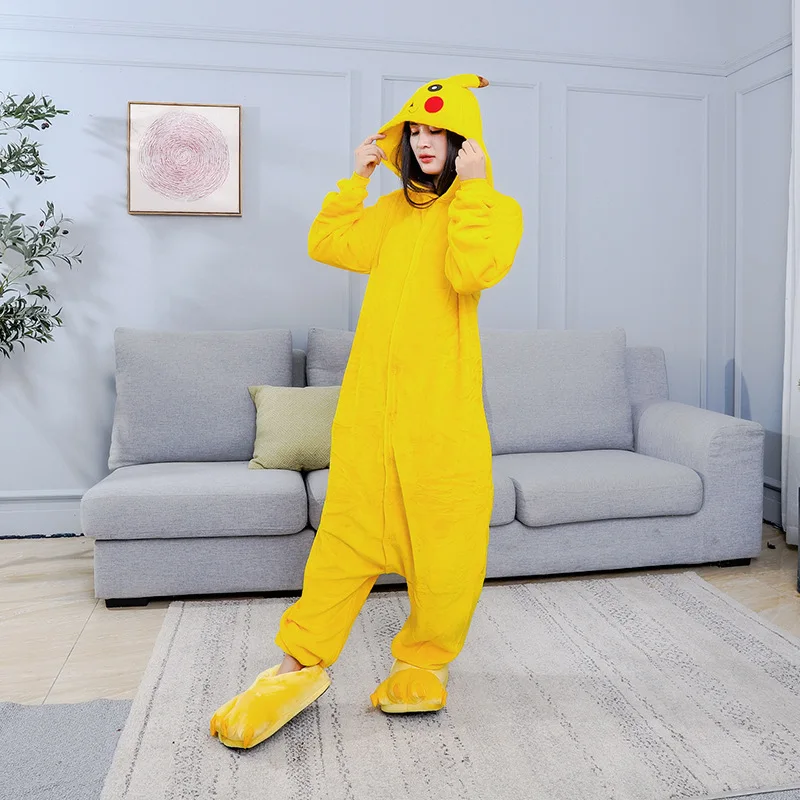Покемон Косплей Пикачу Kawaii Домашняя одежда Одежда для родителей и детей Зимняя