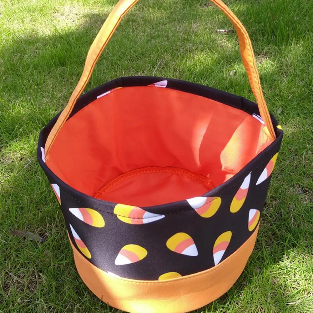 Сумка Для Конфет На Хэллоуин Оранжево-черная В Форме Ведра С Верхней Ручкой И