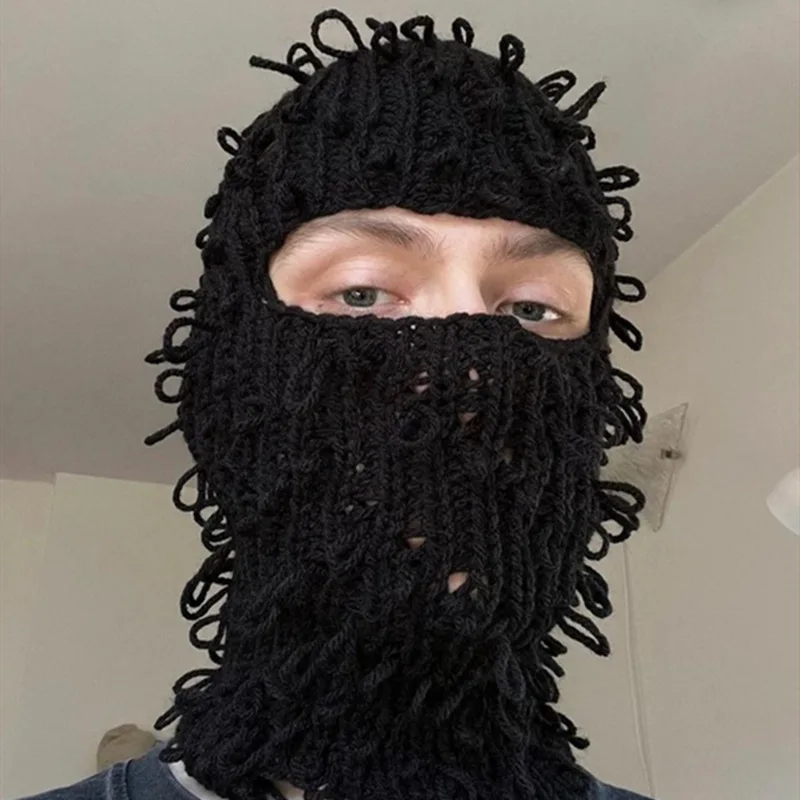 

Balaclava Knitted Beanie Hat Warm Halloween Spooky Ski Cap Messy Coil Head Cover Cosplay Party Full Face Mask Tactical CS Bonnet