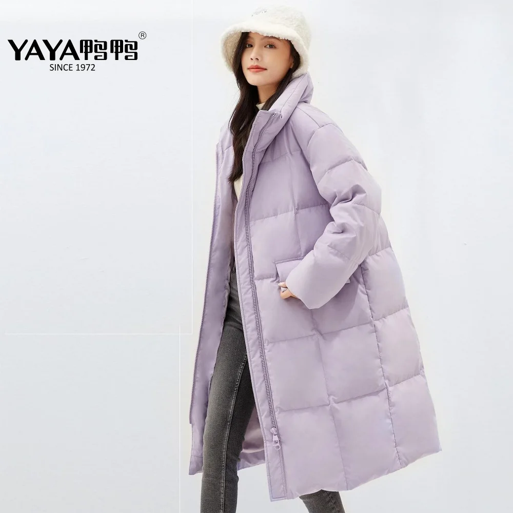 

Женский пуховик YAYA 2023, толстая длинная куртка со съемным шарфом и воротником-стойкой, блестящая парка из мягкой ткани с подкладкой и внешним карманом