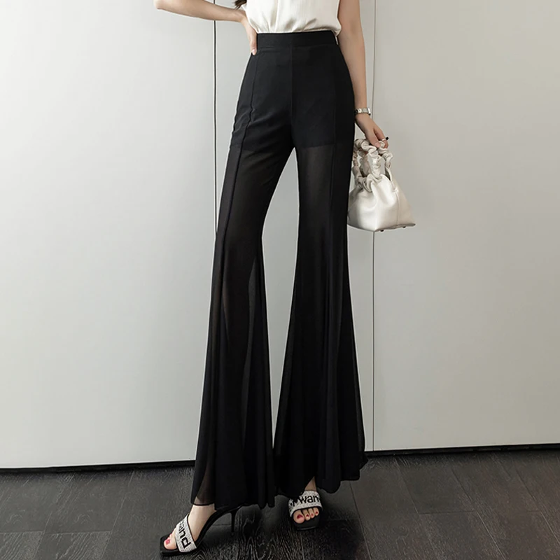 

Superior Design Koren Fashion Lady Ruffle Edge Bell-bottoms Pants Women Chic High Waist Chiffon Cropped Trousers Dropshipping 2