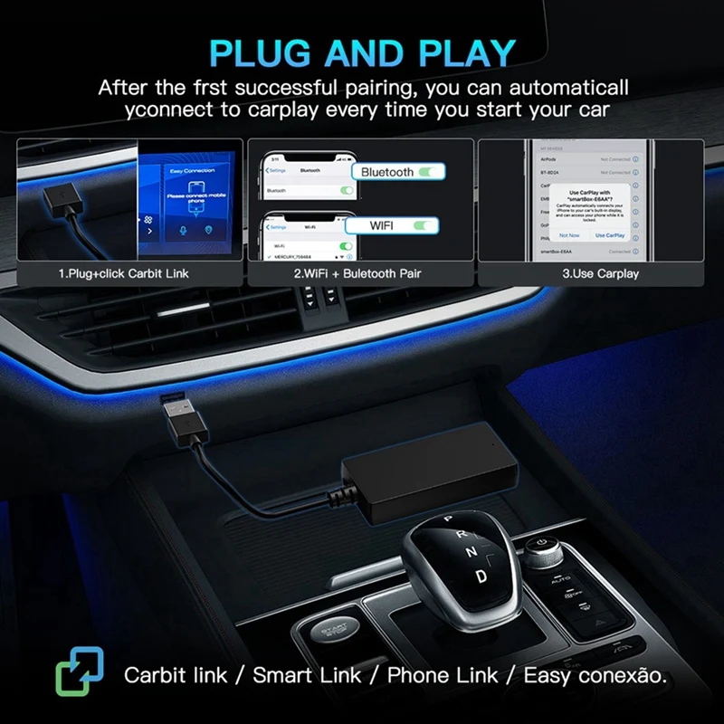 Plug And Play Carbit Link для беспроводного Carplay Android AUTO Box Автомобильная навигация