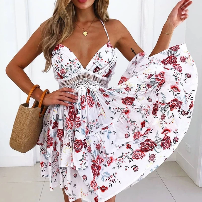 Temperament Sexy Backless Suspender Waist Lace Dress Party Goddess Hollowed Out Dress