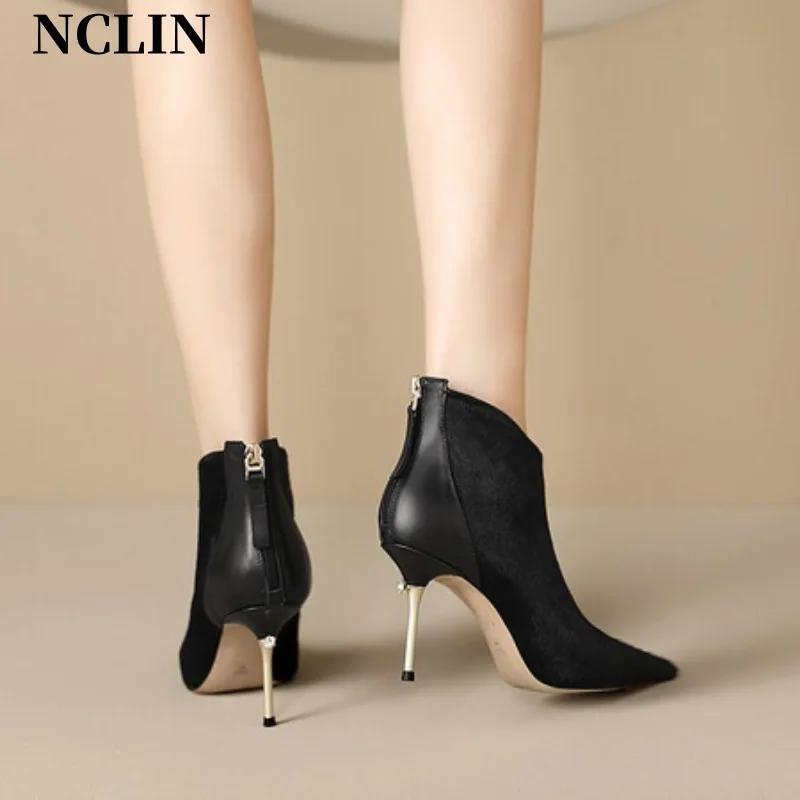 Женские ботинки с острым носком до щиколотки на высоком каблуке сезон
