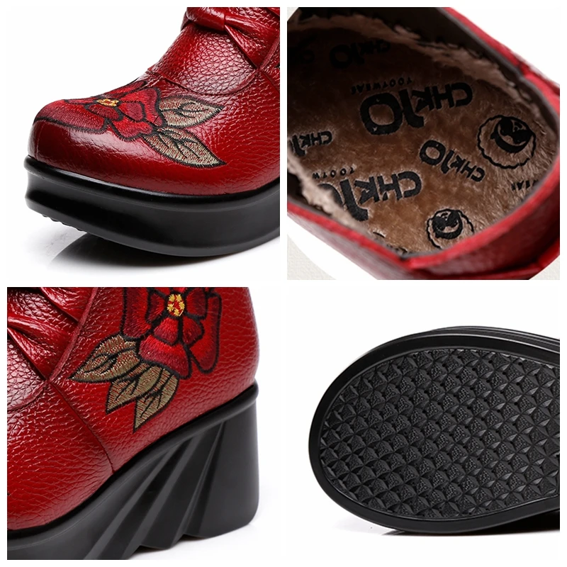 Женские этнические ботинки из натуральной кожи на танкетке 6 см