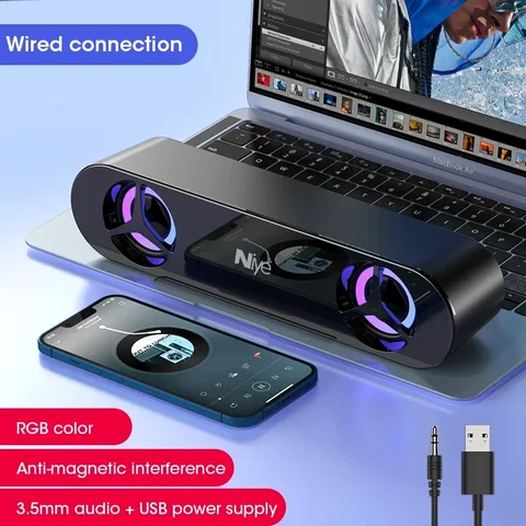 Объемная звуковая панель 4D с RGB-динамиками, компьютерная стереосистема с басами, сабвуфер, динамик для ноутбука, ПК, домашнего кинотеатра, звуковая панель