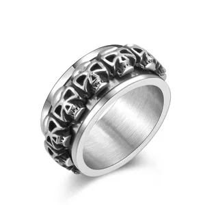 Revolving Skull Ring Vintage Man Rings Lovers Rings Stainless Steel Ring for Men Wedding Party Rings Jewelry Fashion Women Rings