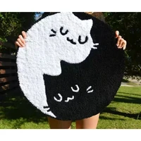 60cm white cat black cat cute cartoon carpet anime home soft fur rugs children girl bedroom living room floor mat doormat decor