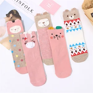 Носки женские хлопковые в стиле Харадзюку, повседневные Смешные с 3D рисунком кота, 5 парлот, набор носков