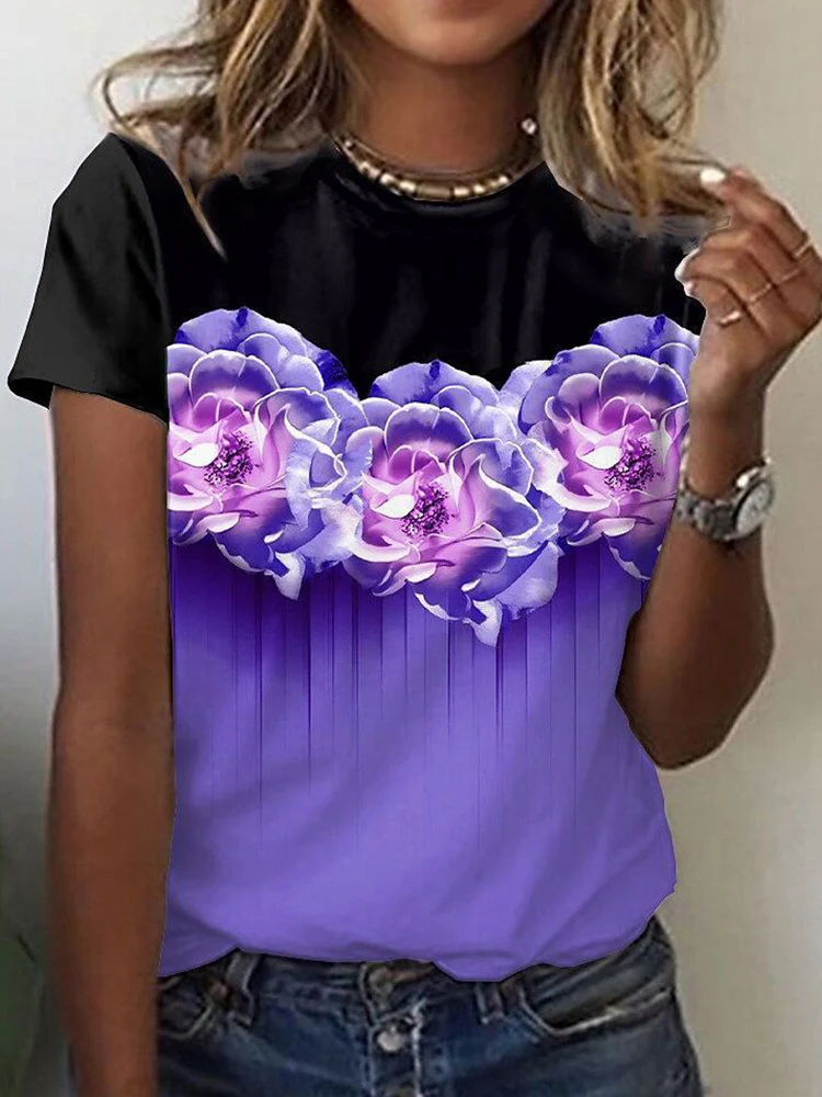 

Винтажные рубашки с цветочным принтом в стиле пэчворк 2022, летний Повседневный Свободный пуловер с круглым вырезом, топы, Женская Сексуальна...