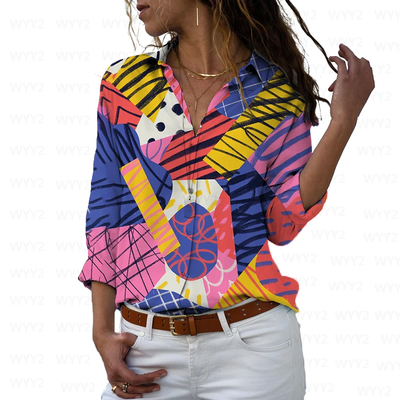 

Autumn 2021 Women's Clothing Vintage Casual Oversize Print Blouses Elegant Fashion Long Sleeve Top Female Button Up Shirt Blouse