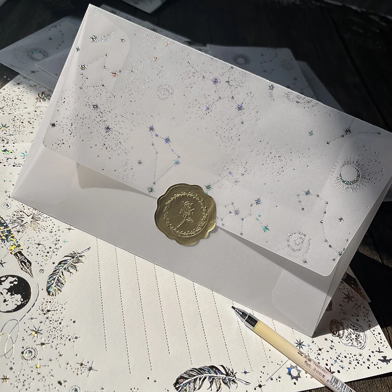 Cena 20 Sztuk/partia Starry Sky Koperta Europejskiej Przezroczyste Dla Biznesu Urodziny Wesele Zaproszenie Lakmusowe Karty Papieru Prezent Wiadomość