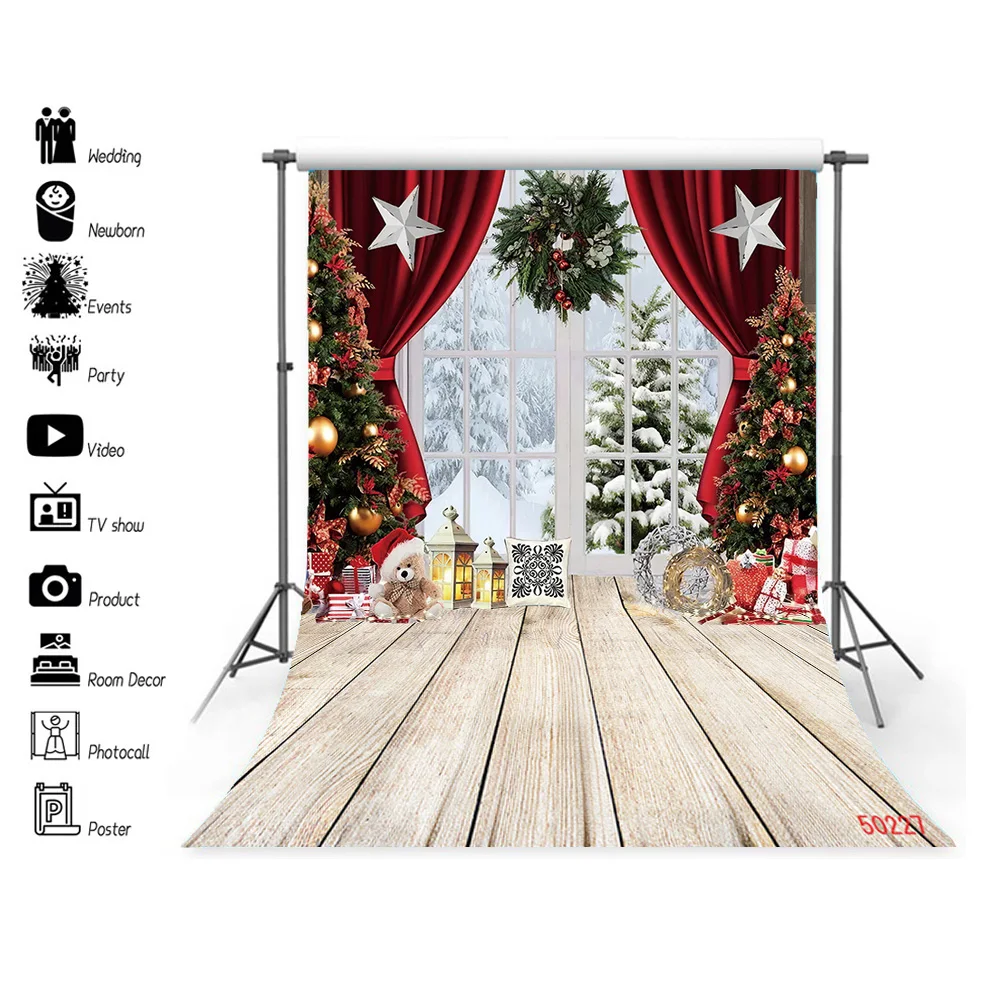 

SHENGYONGBAO Art Fabric Christmas Theme Photography Background Props Pine Tree Family Festival Backdrops For Photo Stdio ZM-17