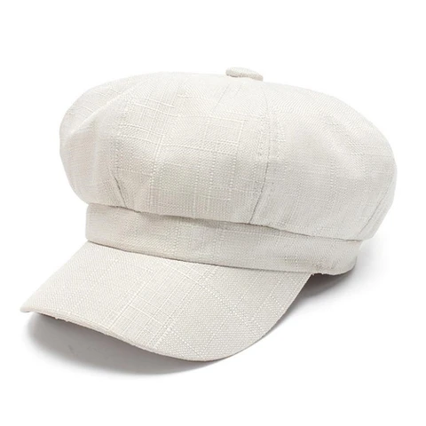 Женская льняная Кепка с пуговицами, белая кепка французского художника, весенне-летняя восьмиугольная кепка для Бейкера