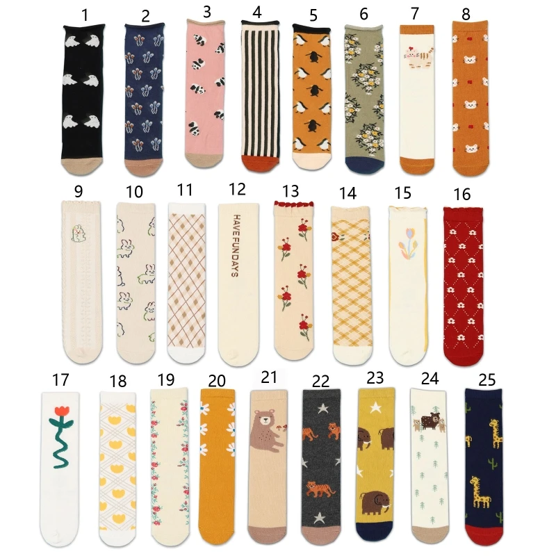 

Baby Girls Boys Soft Cotton Socks Kids Knee High Printing Long Socks Stockings