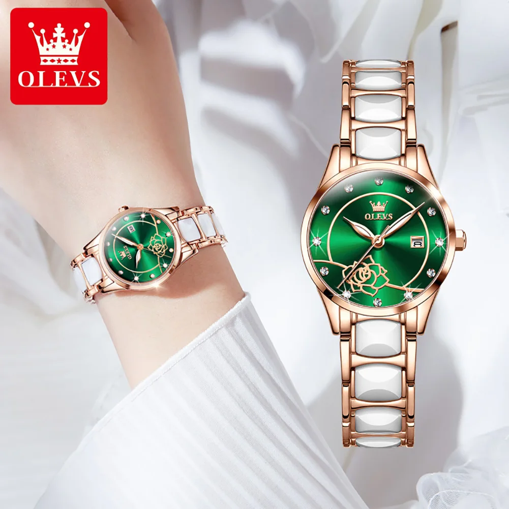 OLEVS Luxury Woman Quartz Watch Round Dial Waterproof Fashion Ladies Ceramics Wristwatch Gift for Valentine's Day enlarge