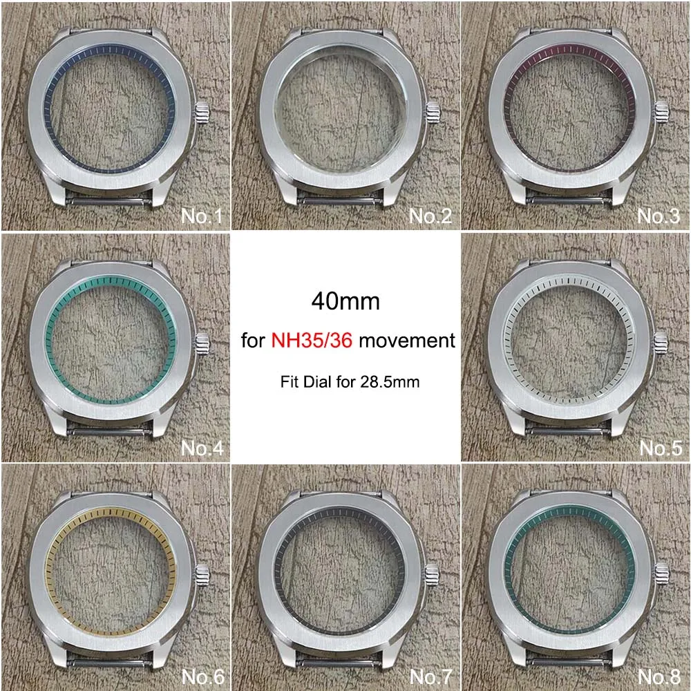 

40mm Sapphire Glass Watch Case for NH35/NH36/4R/7S Movement Modified Stainless Steel Cases Colored Inner Shadow Watches Part