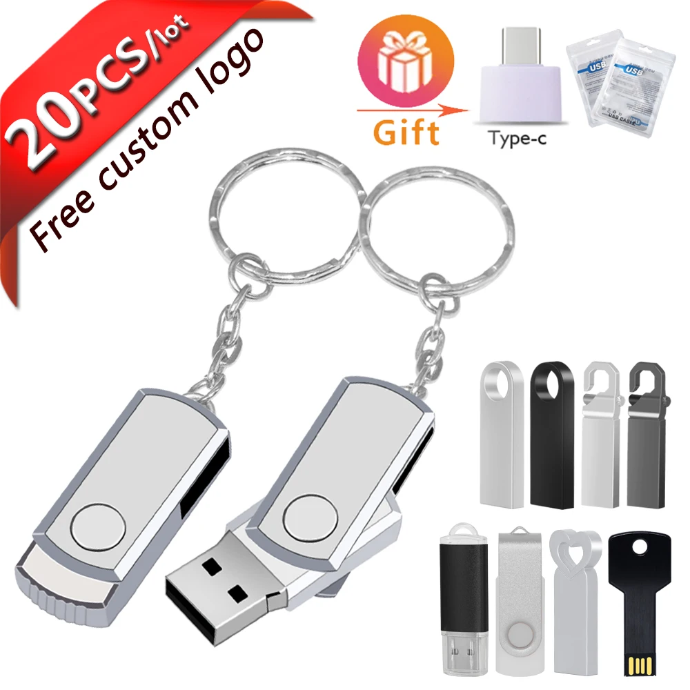 

20pcs/lot usb flash drive 4GB 8GB 16GB 32GB 64GB 128GB pen drive pendrive flash drive waterproof silver u disk memoria cel usb