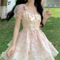 floral dress chic french vintage mini dress women kawaii clothing lolita dress even party female 2022 summer short sleeve fairy