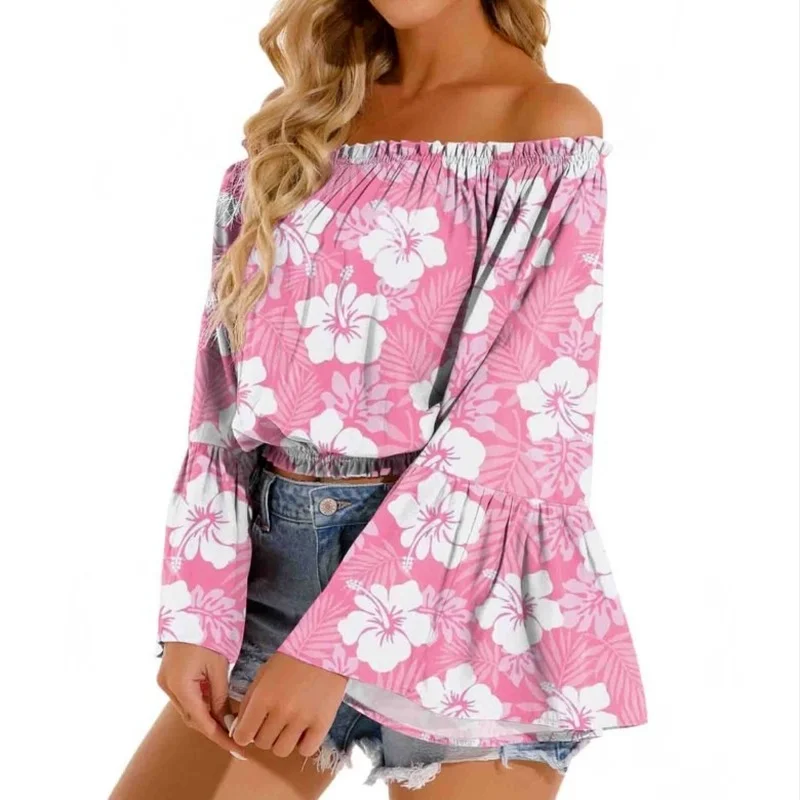 

Autumn Off Shoulder Blouses for Women Long Flare Sleeve Boho Floral Printed Shirts Beach Style Ladies Casual Loose Tops Blusas