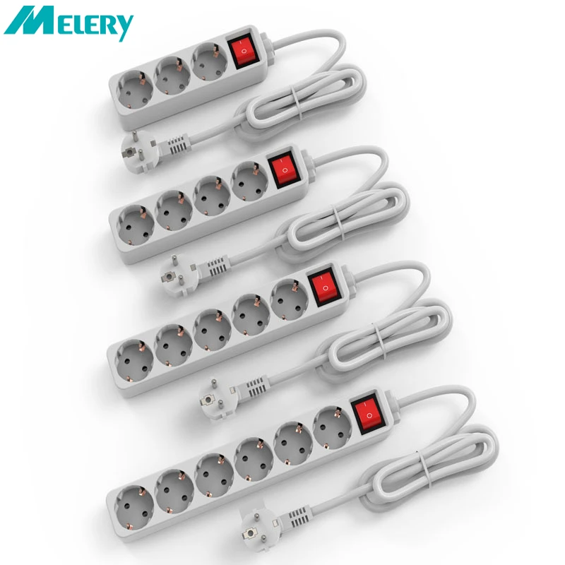 

Melery Power Strip Surge Protector 3/4/5/6 AC EU Electrical Plug Outlet Socket Lead Extension Adapter Extenstion Cord Cable 1.5m