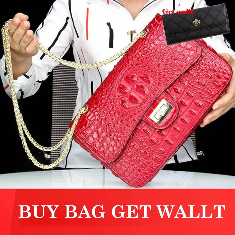 

Women's bag Crocodile Pattern Quality Women Genuine Leather Bag Luxury Designer Famous Brand Women's genuine handbag Cowhide Bag