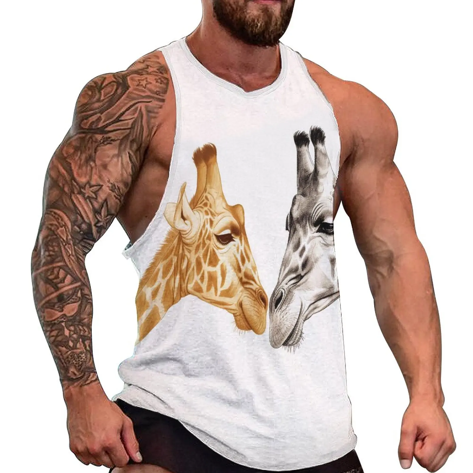 

Giraffe Tank Top Males Two Sides To Face Sketch Bodybuilding Oversize Tops Beach Sportswear Graphic Sleeveless Shirts