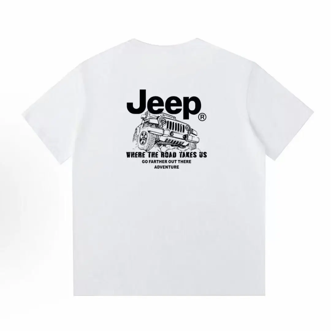 Фото Мужская футболка JEEP из 100% хлопка, 230 г, с коротким рукавом, с американским уличным принтом, с круглым вырезом, свободного кроя, повседневная, универсальная, летняя. №3