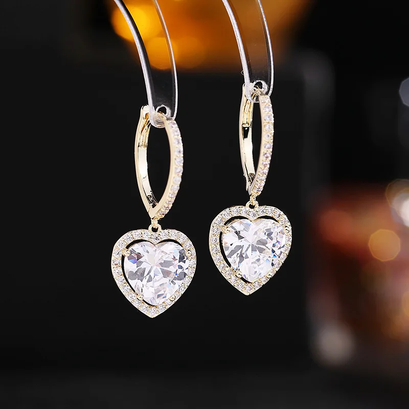 

925 Sterling Silver Heart Cubic Zirconia Wedding Earrings for Women Eternity Love Earrings Engagement Accessorie Fashion Jewelry